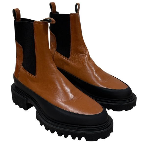 New AllSaints Women Harlee Lug Sole Chelsea Boot Sz 7 Brown Chunky Rugged Edgy - Picture 1 of 8